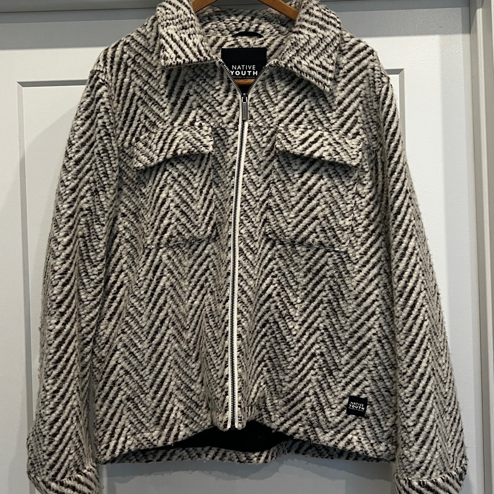 Native Youth Monochrome Chevron Teddy Jacket